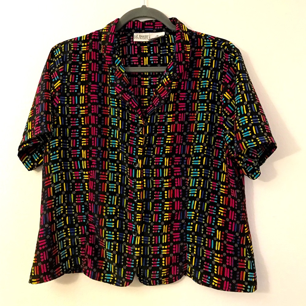 Liz Baker Essentials blouse size 12 Petite in multicolor.